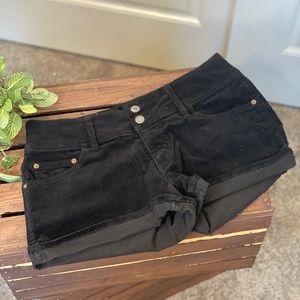 Velvety Black Shorts With Cuffs